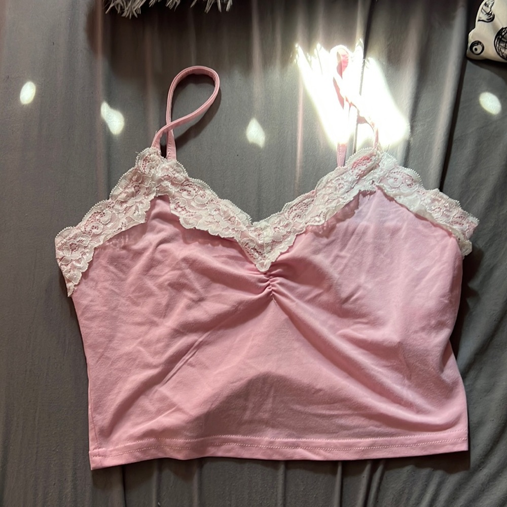 Pink and White Cropped Tank Top